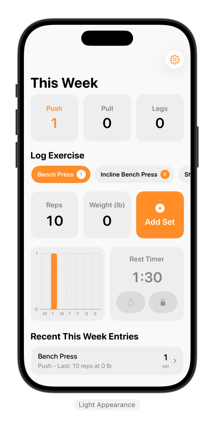 Log workout screen